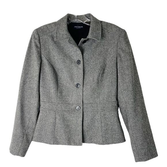 Vintage Ann Taylor grey black wool tweed button cropped preppy blazer small - Picture 1 of 6